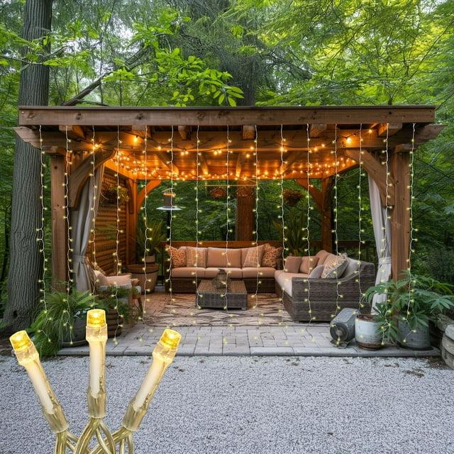 Novelty Lights LED Curtain Lights 300 LED Warm White 8 Function Non-Connectable Clear Wire