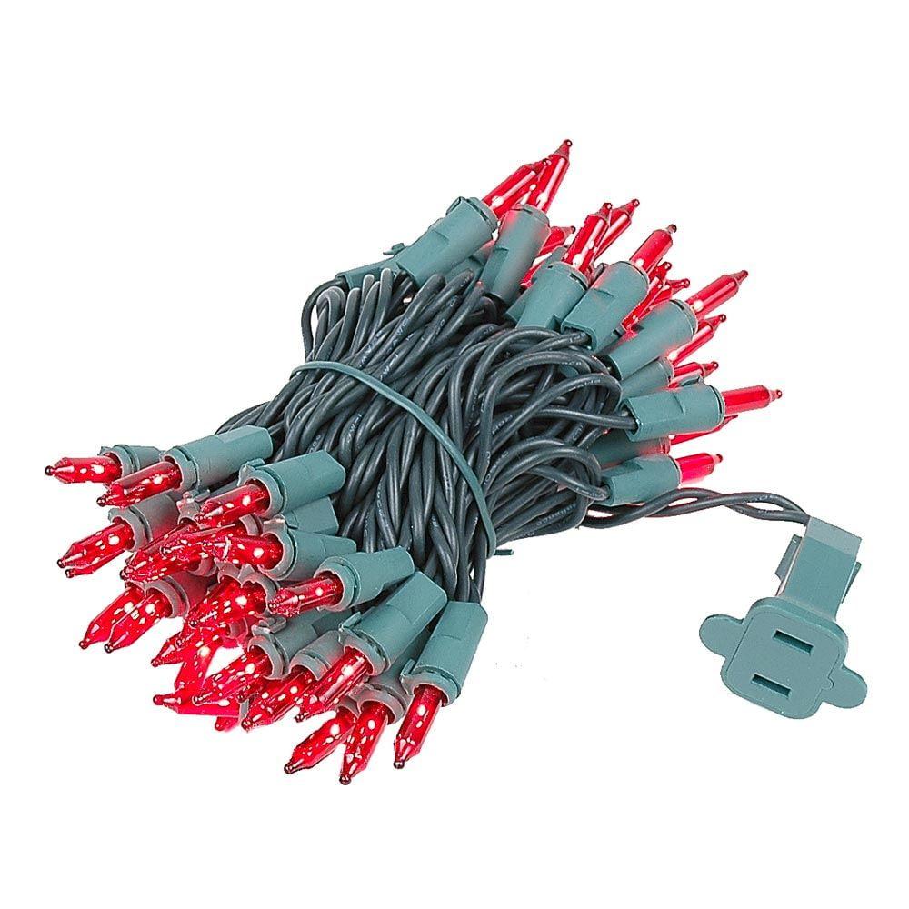 Novelty Lights Red 50 Light Incandescent Mini Christmas String Lights Green Wire 11 Feet