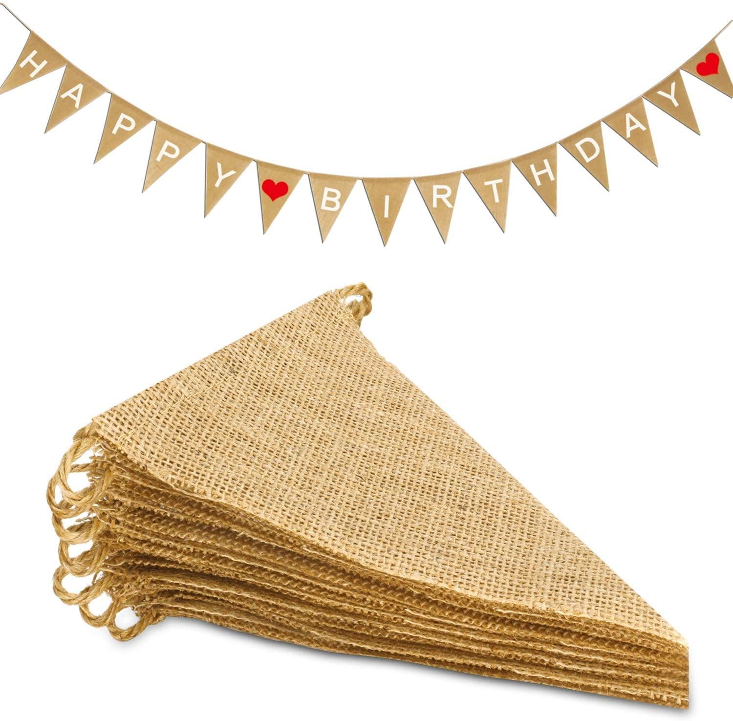 Novelty Place 13 Feet Burlap Pennant Banner - 15 Triangle Bunting Flags (5x7 Inches) - DIY Hand Painted Home Decorations for Holiday, Birthday, Wedding, Graduation and Party