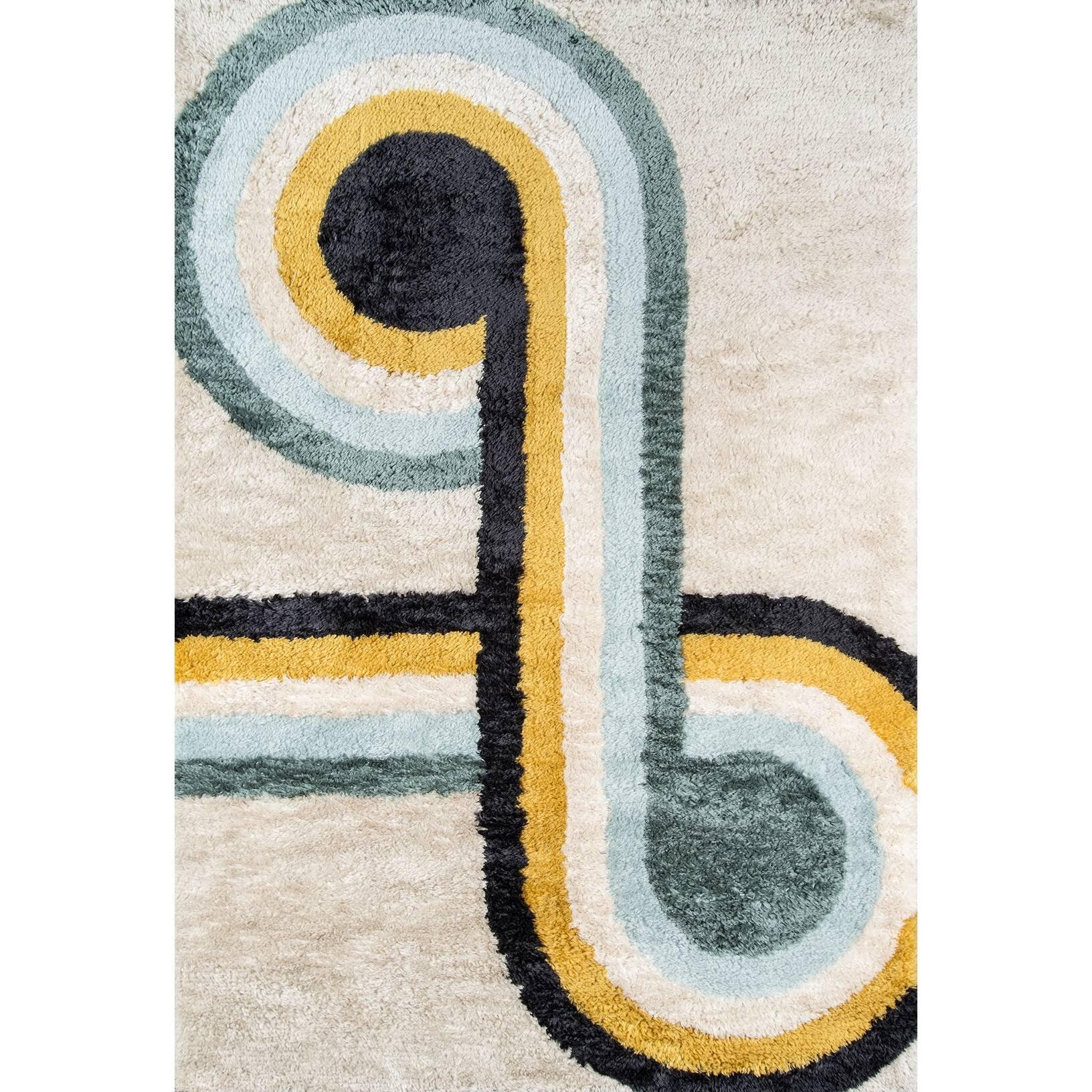 Novogratz  by  Retro Bullseye Hand Tufted Polyester Area Rug Blue 3'6" x 5'6" 4' x 6' Ivory,Gold