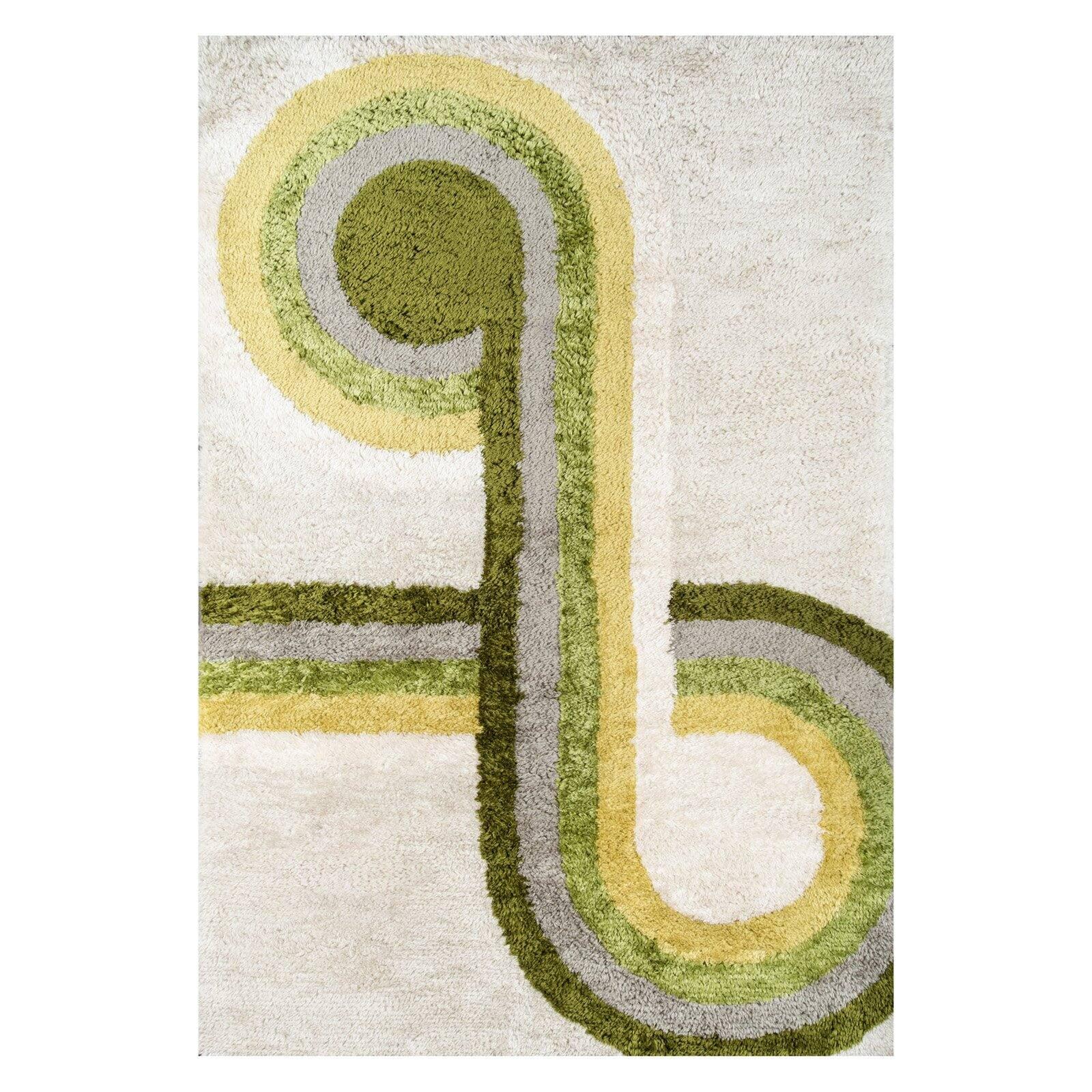 Scandinavian Groove Green Shag 5' x 7' Hand-Tufted Rug