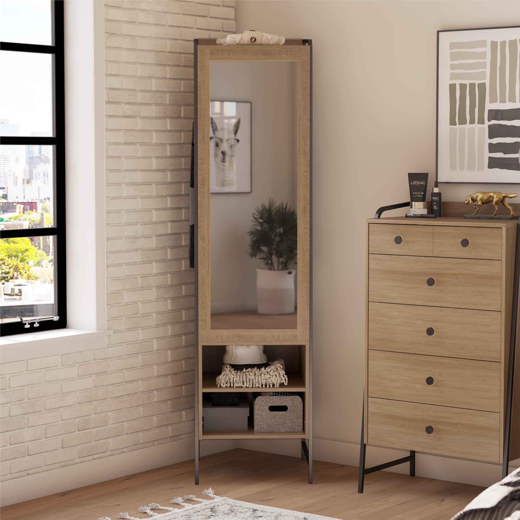 Natural Brown Industrial Rustic Wardrobe with Mirror