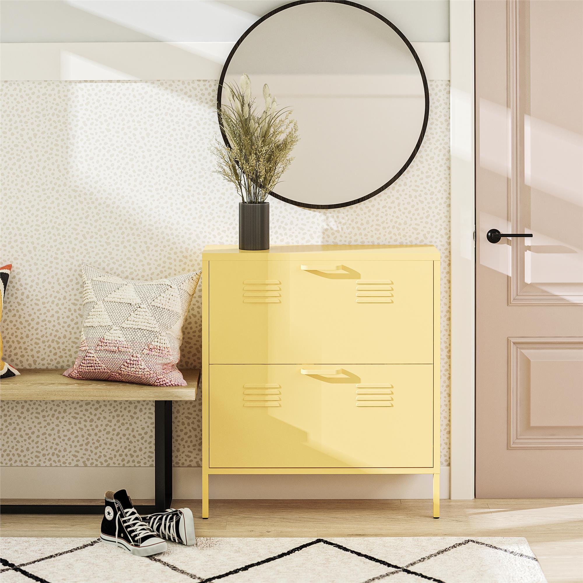 Yellow Metal 2-Door Locker Style Shoe Storage Cabinet