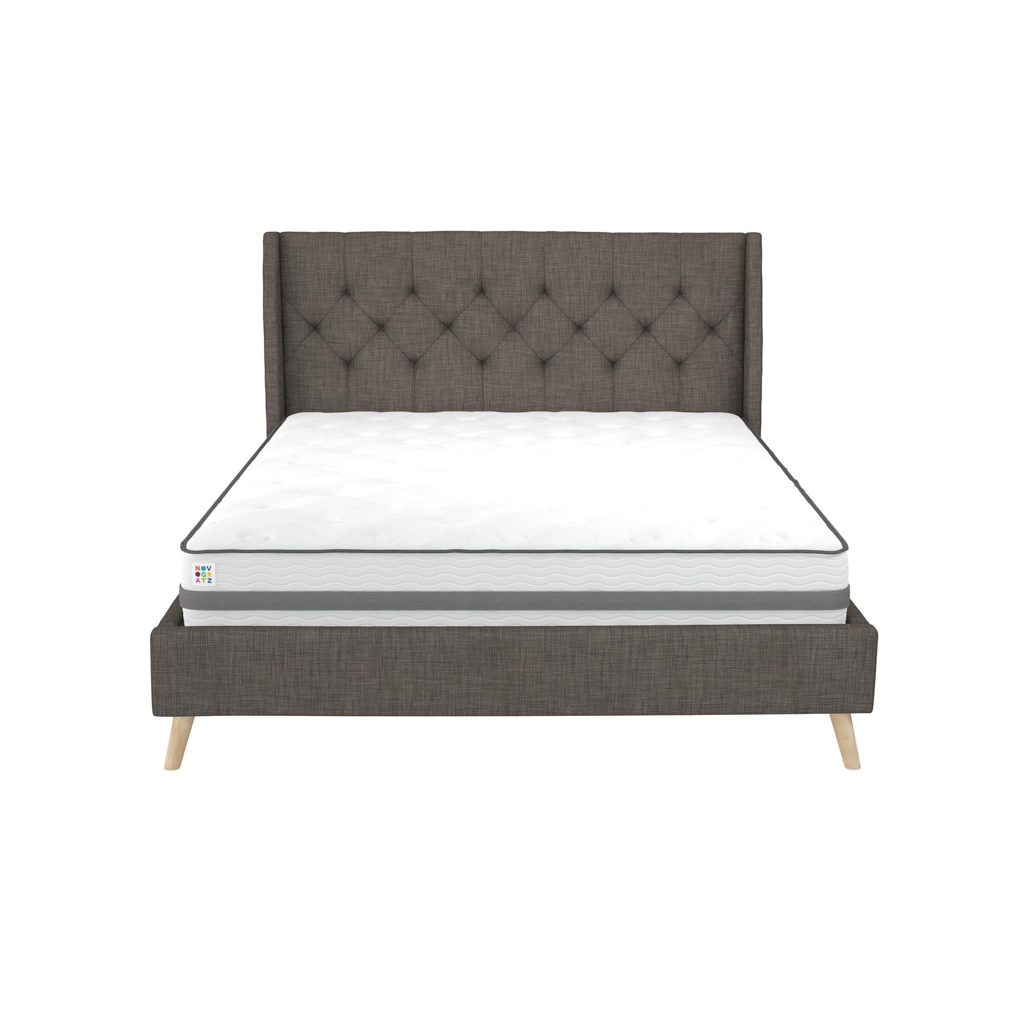 Gray Linen Tufted Upholstered Queen Bed with Wood Frame