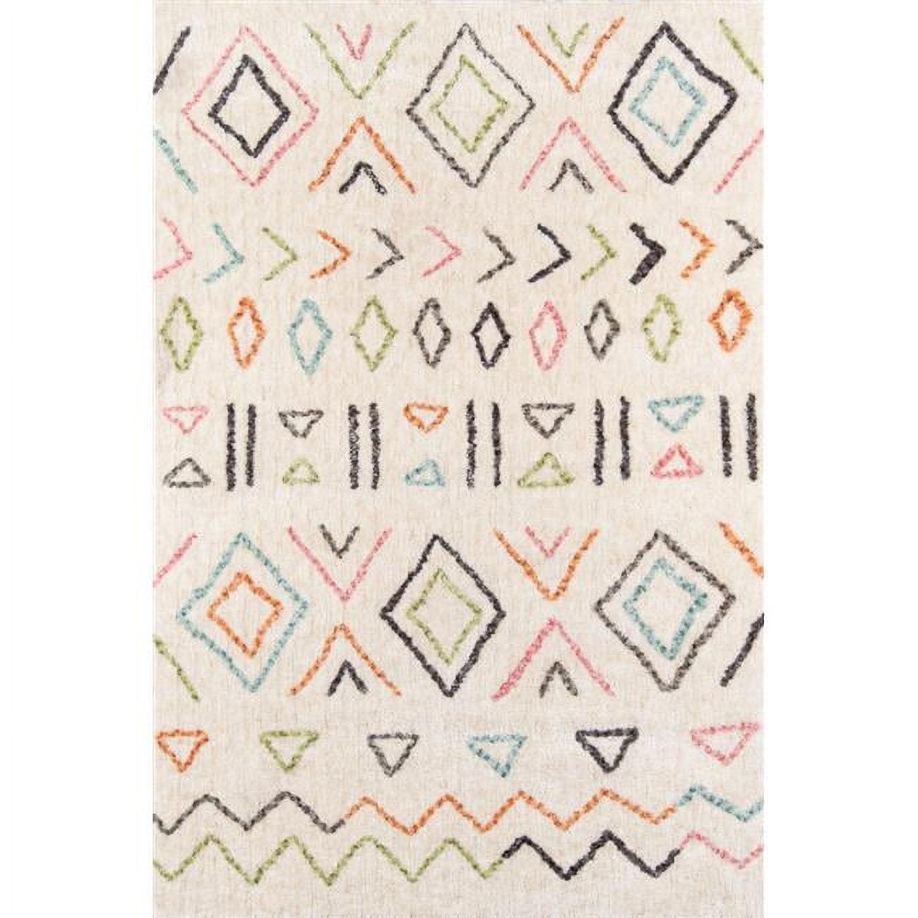 Boho Chic Ivory Geometric Tufted Synthetic Rug 3'6" x 5'6"