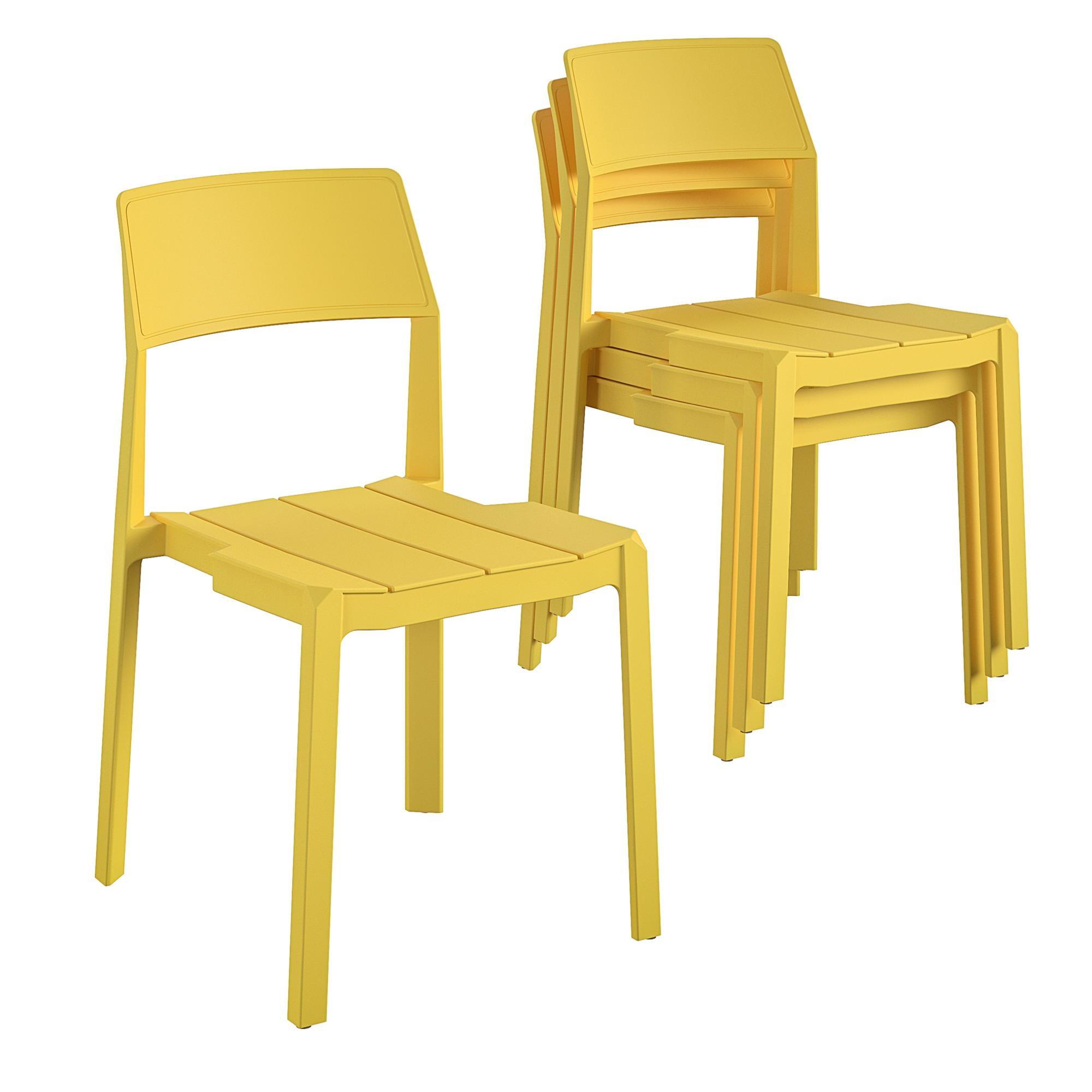 Bright Yellow Resin Armless Stacking Dining Chairs, 4-Pack