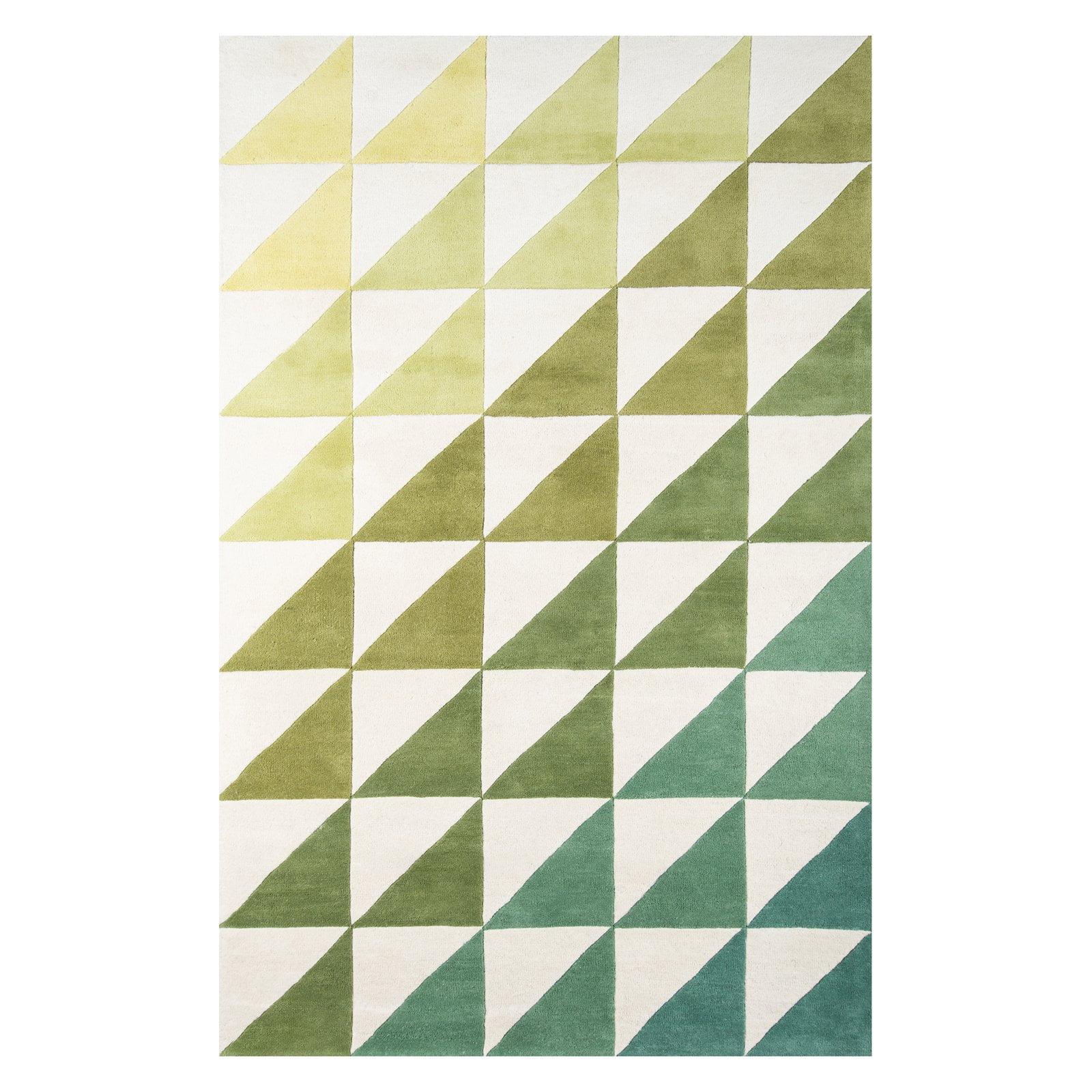 Lime Green and White Geometric Wool Area Rug, 3'6" x 5'6"