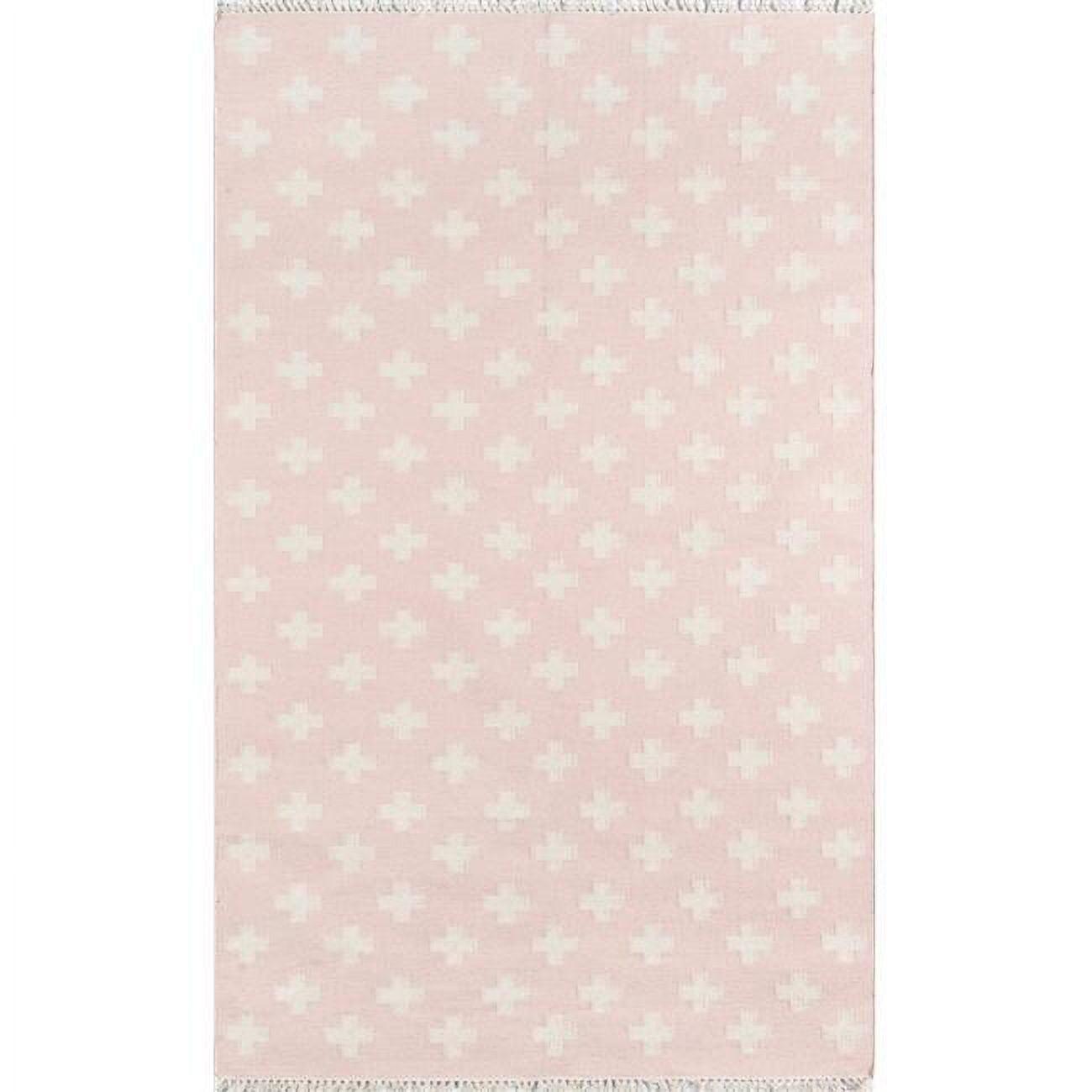 Topanga Handwoven Geometric Pink and White Wool Area Rug