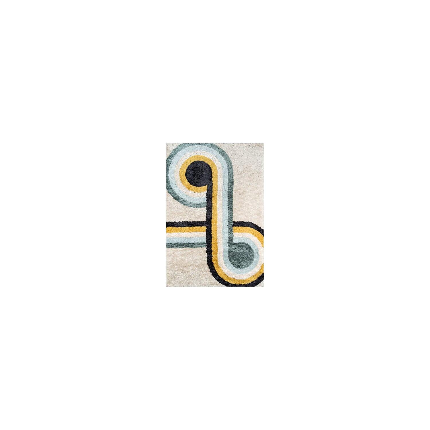 Novogratz  by  Retro Bullseye Hand Tufted Polyester Area Rug Blue 3'6" x 5'6" 4' x 6' Ivory,Gold