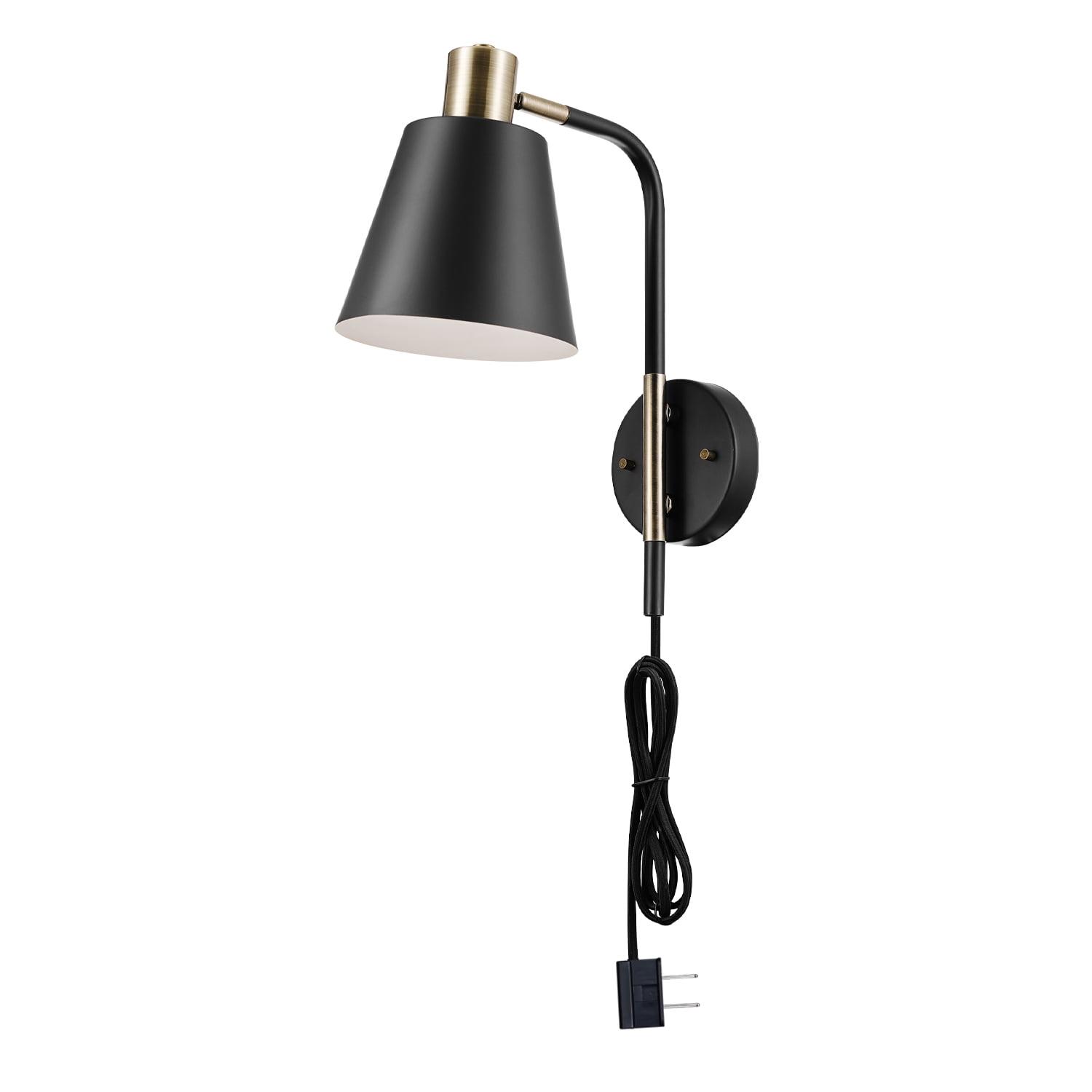 Cleo Matte Black and Antique Brass Plug-In or Hardwire Wall Sconce