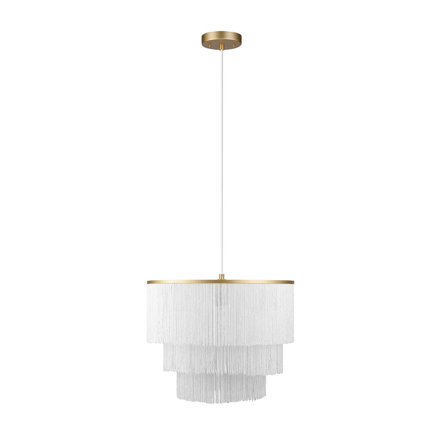 60" White LED Drum Pendant Light with Gold Accents