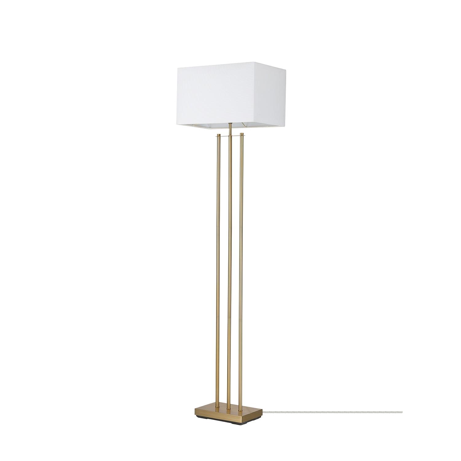 62" Matte Brass Floor Lamp with White Linen Shade