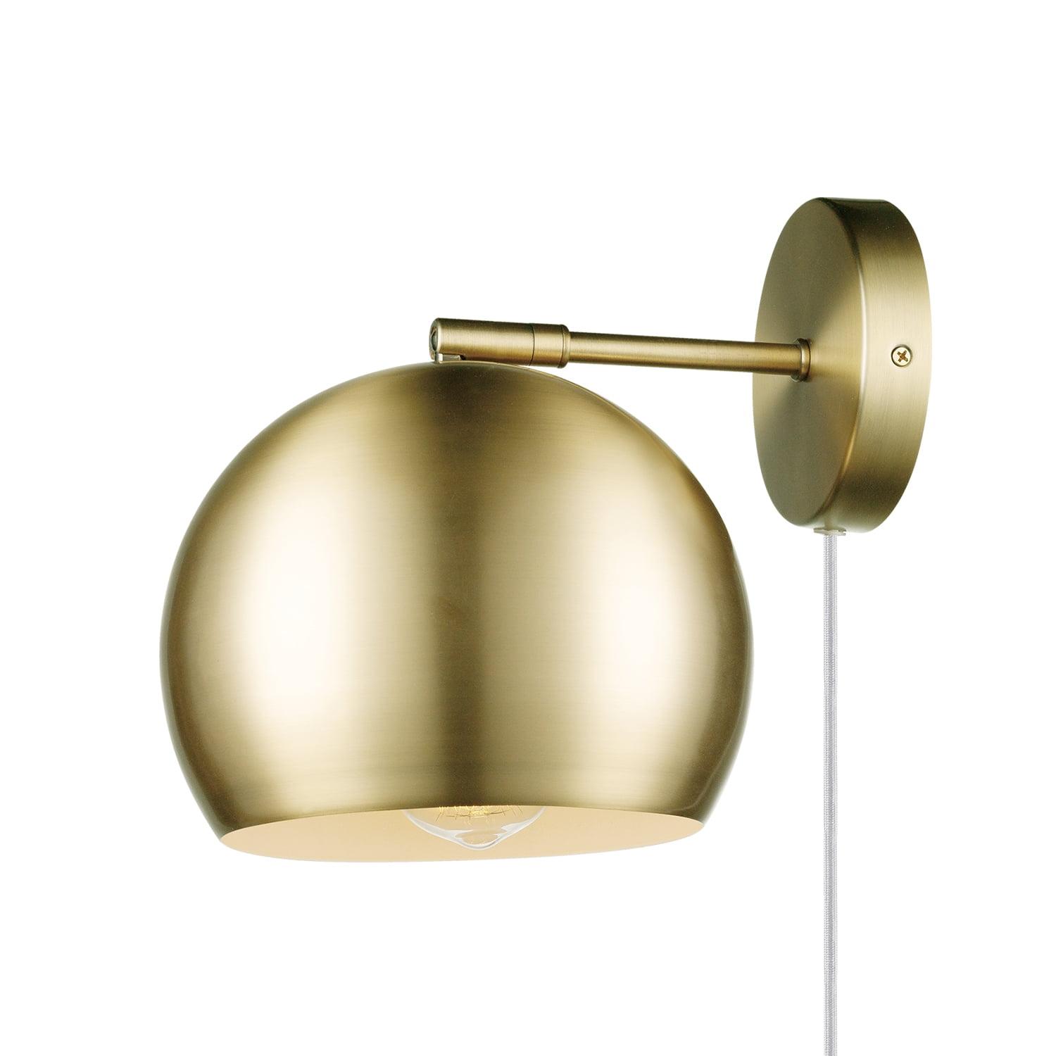 Matte Brass Plug-In Wall Sconce with Round Shade