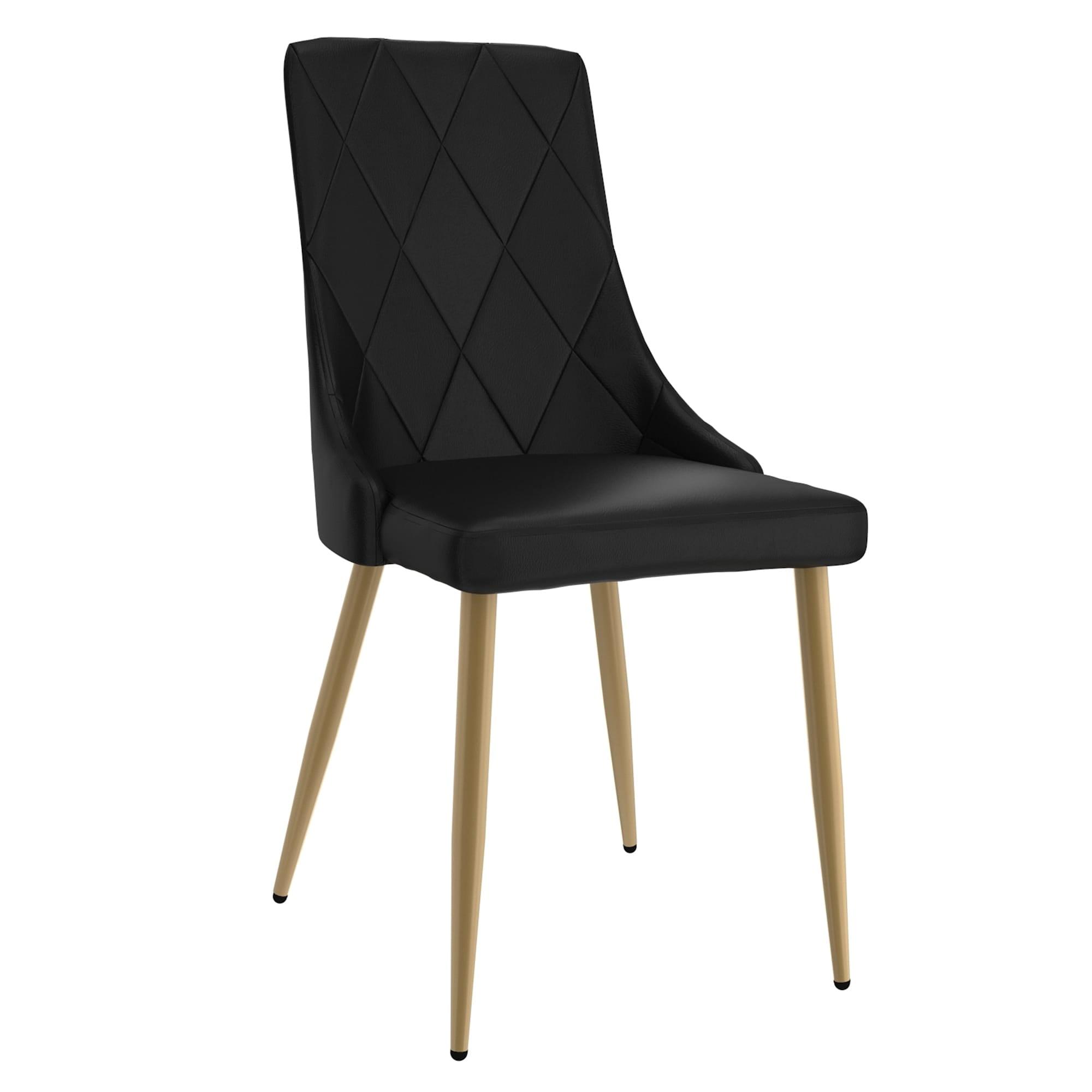 Black Faux Leather Upholstered Side Chair with Gold Metal Legs