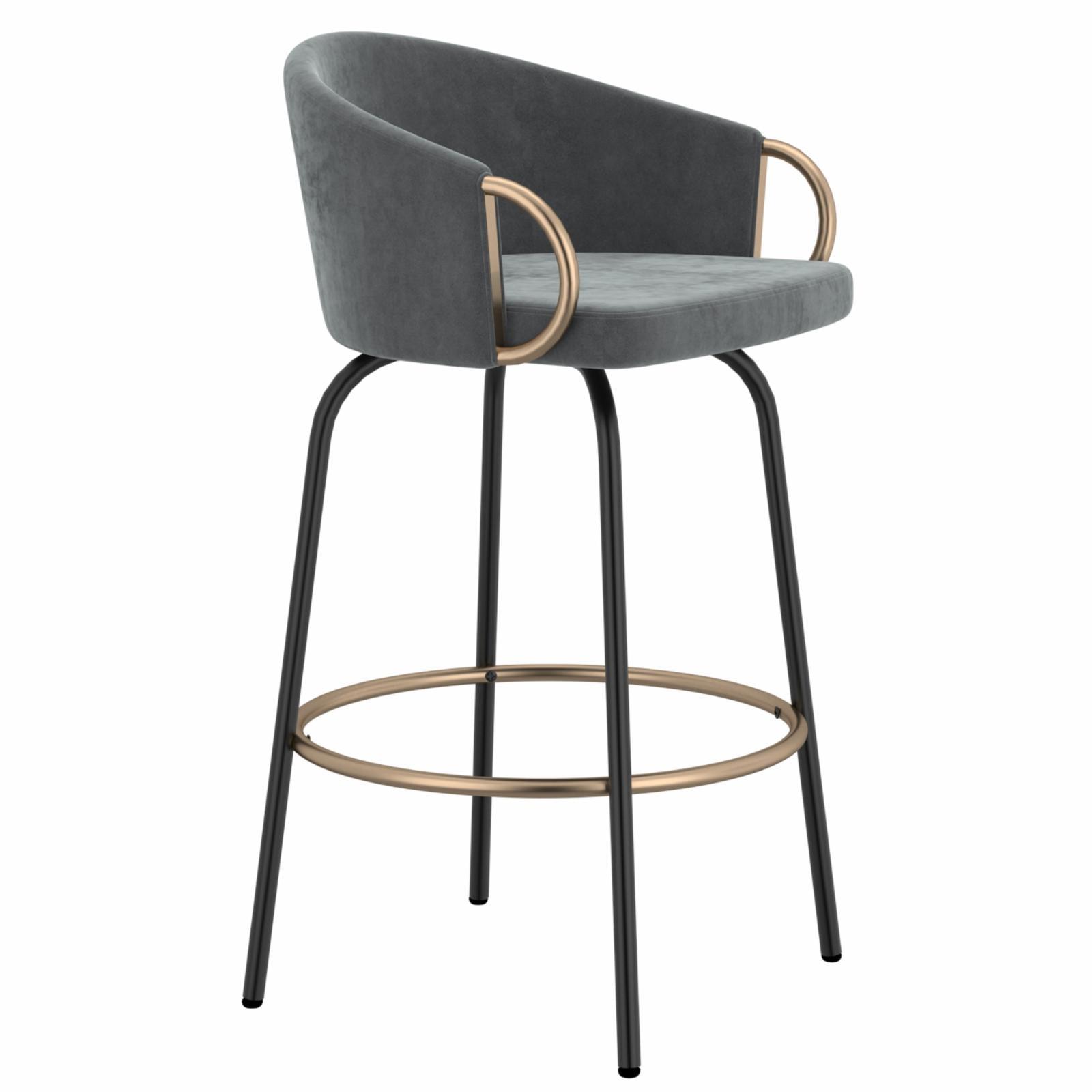 Swivel Velvet Gray Metal 21.5" Counter Stool with Gold Accents