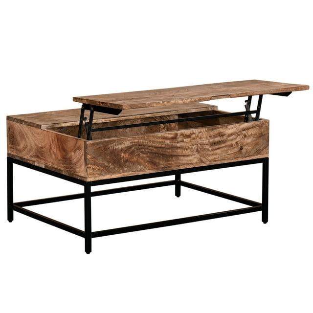 Industrial Chic Solid Wood and Iron LiftTop Coffee Table Natural Burnt and Black