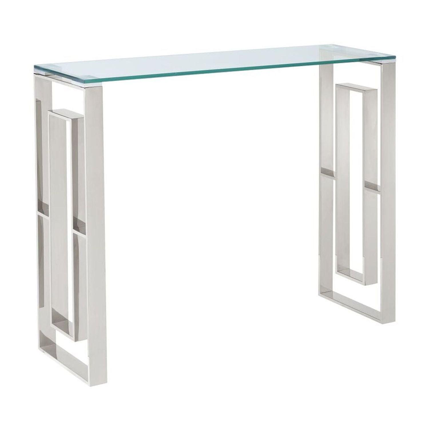 Contemporary Stainless Steel and Glass ConsoleDesk Silver