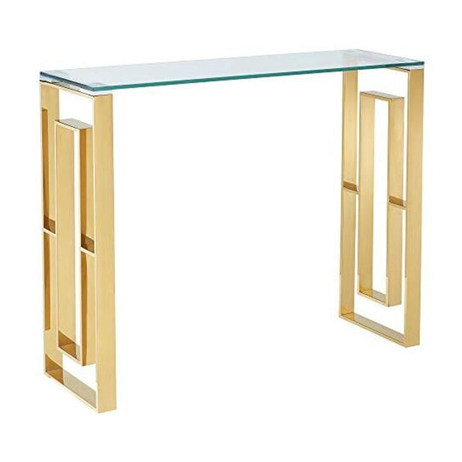 Contemporary Stainless Steel and Glass ConsoleDesk Gold