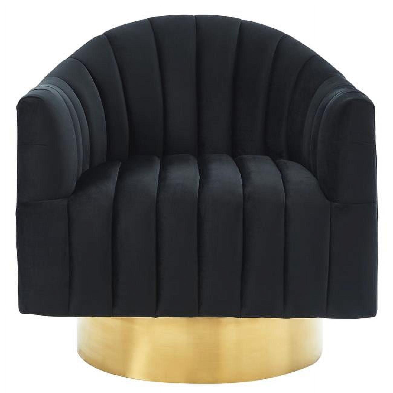 Luxurious Black Velvet Swivel Accent Chair with Brushed Gold Metal Base