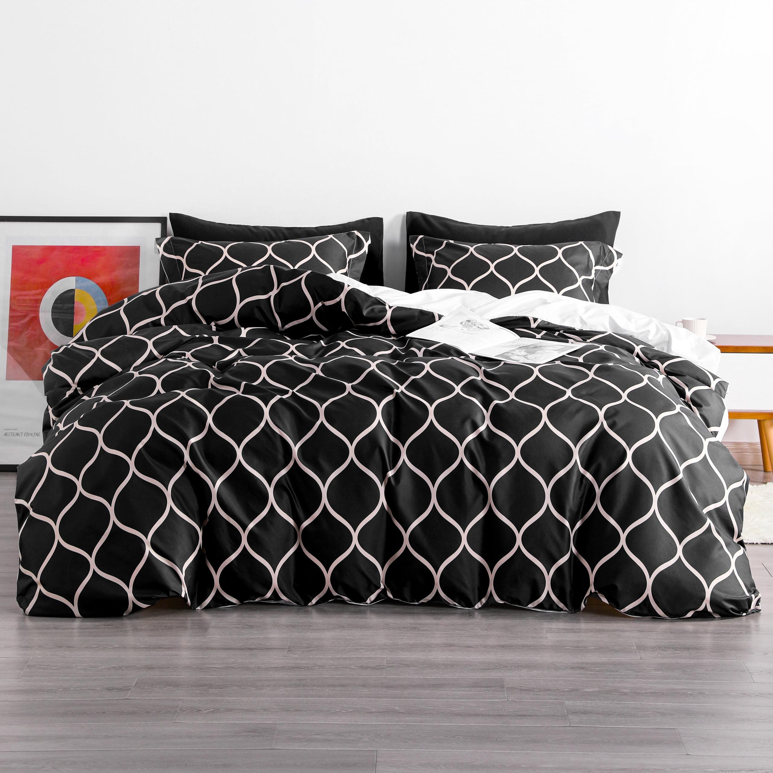 Twin Black and Off-White Microfiber Duvet Cover Set