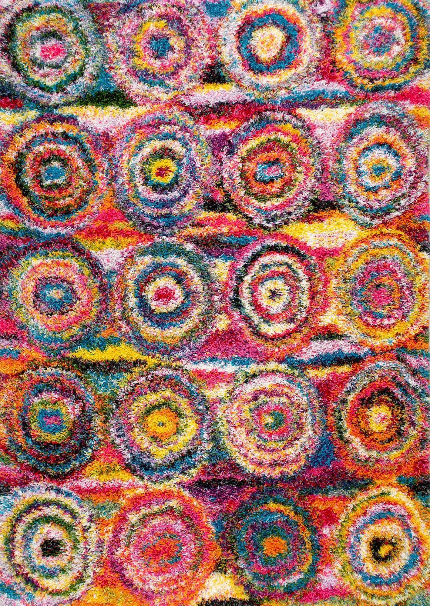 Kindra Multicolor Abstract Circle Shag 4' x 6' Rug