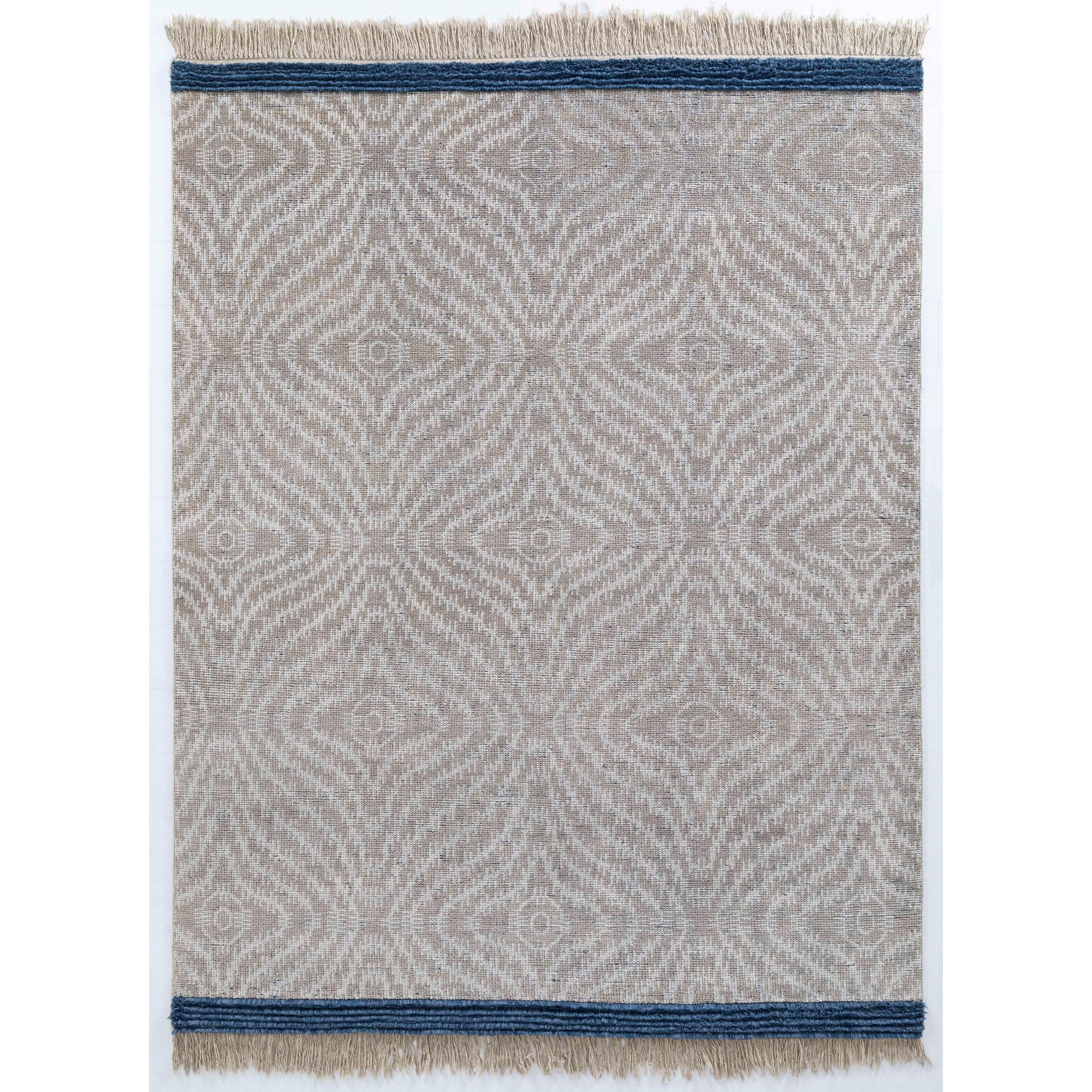 Bovina Bliss Hand-Knotted Blue Wool & Cotton Geometric Rug