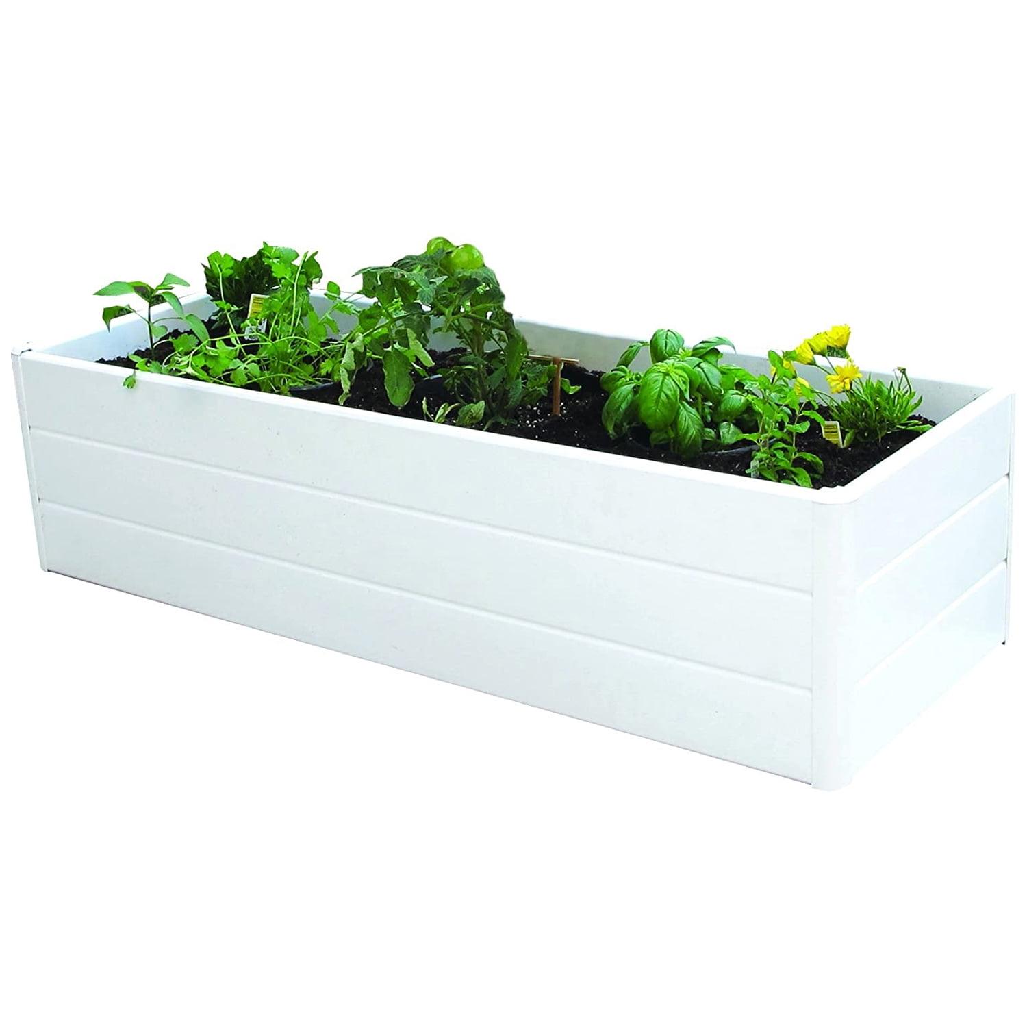 White PVC Raised Garden Planter Box with Woodgrain Texture