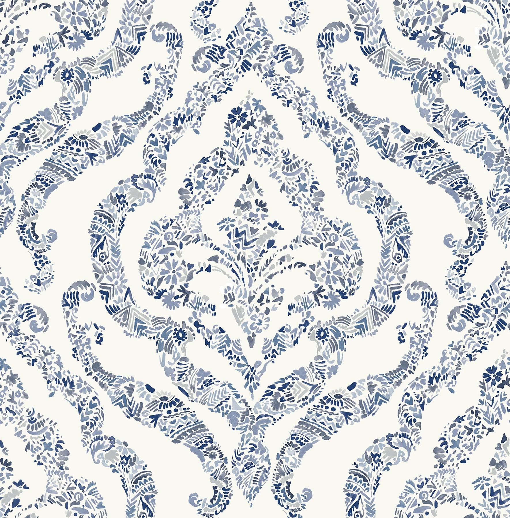 NuWallpaper Guildford Peel and Stick Wallpaper Blue: Removable Vinyl, Self-Adhesive, Smooth Finish, 28.2 Sq Ft Coverage