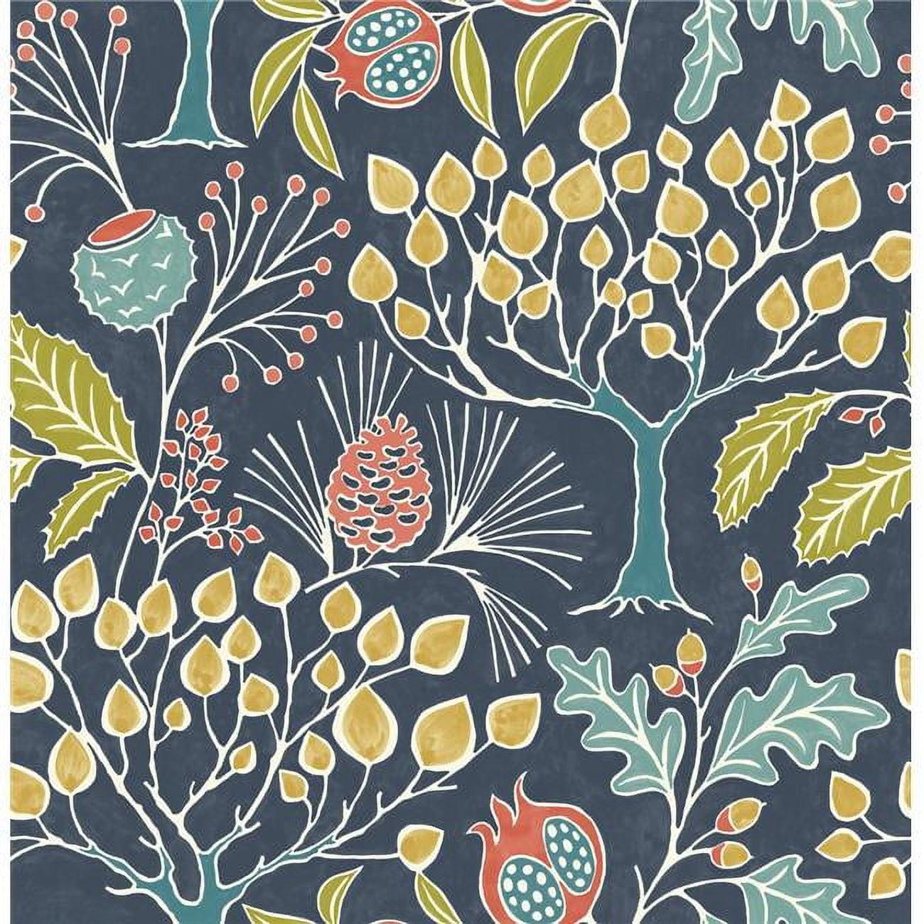 NuWallpaper Groovy Garden Navy Vinyl Peel And Stick Wallpaper, 216-in by 20.5-in, 30.75 Sq. ft. 1 count