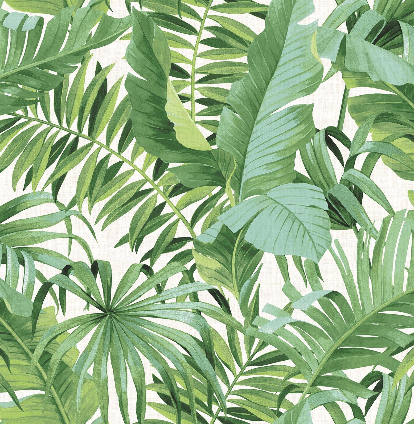 Maui Green Tropical Palm and Banana Leaf Peel and Stick Wallpaper