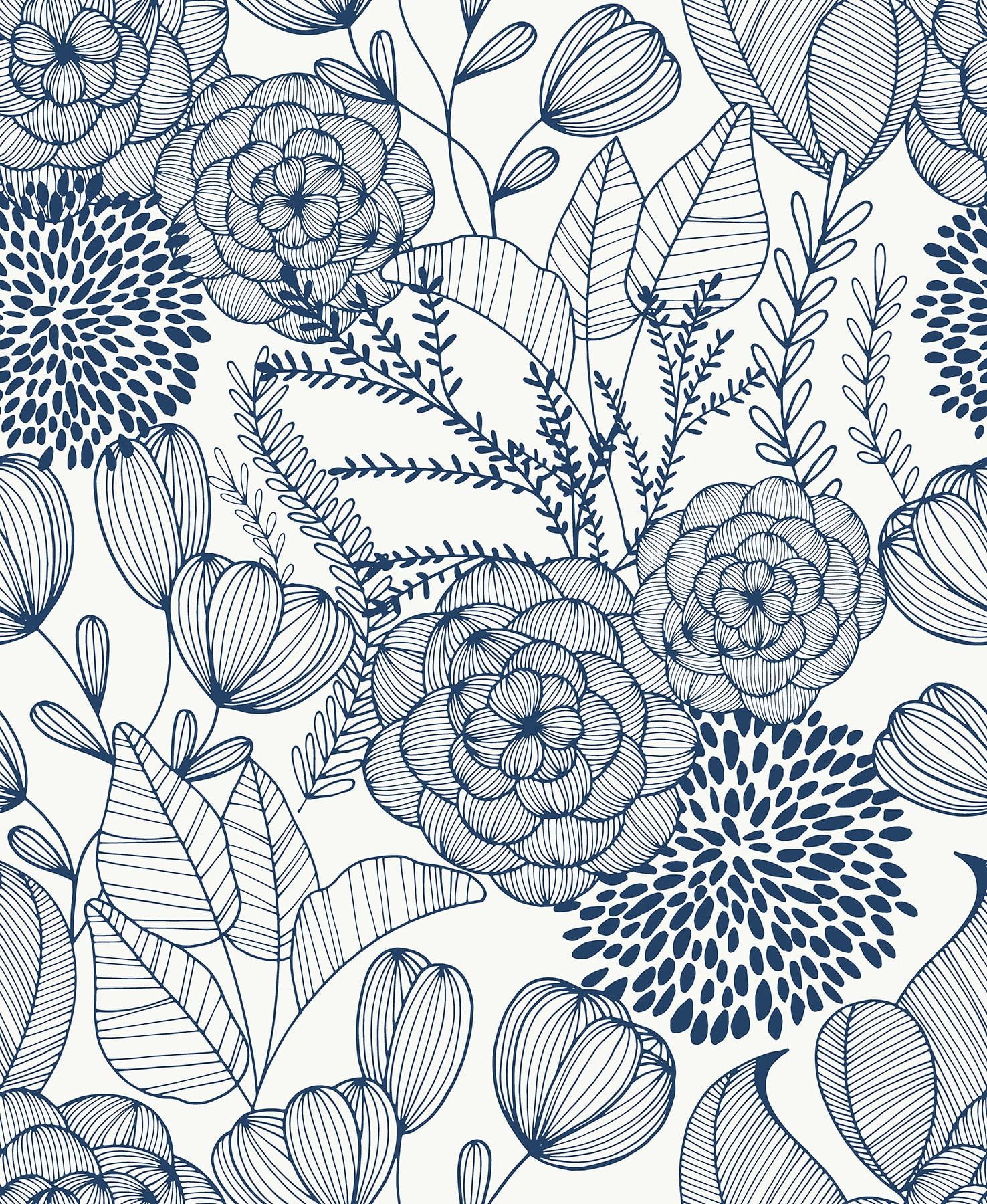 NuWallpaper Secret Garden Peel and Stick Wallpaper Navy: Removable Vinyl, Self-Adhesive, Smooth Finish, 28.2 Sq Ft Coverage