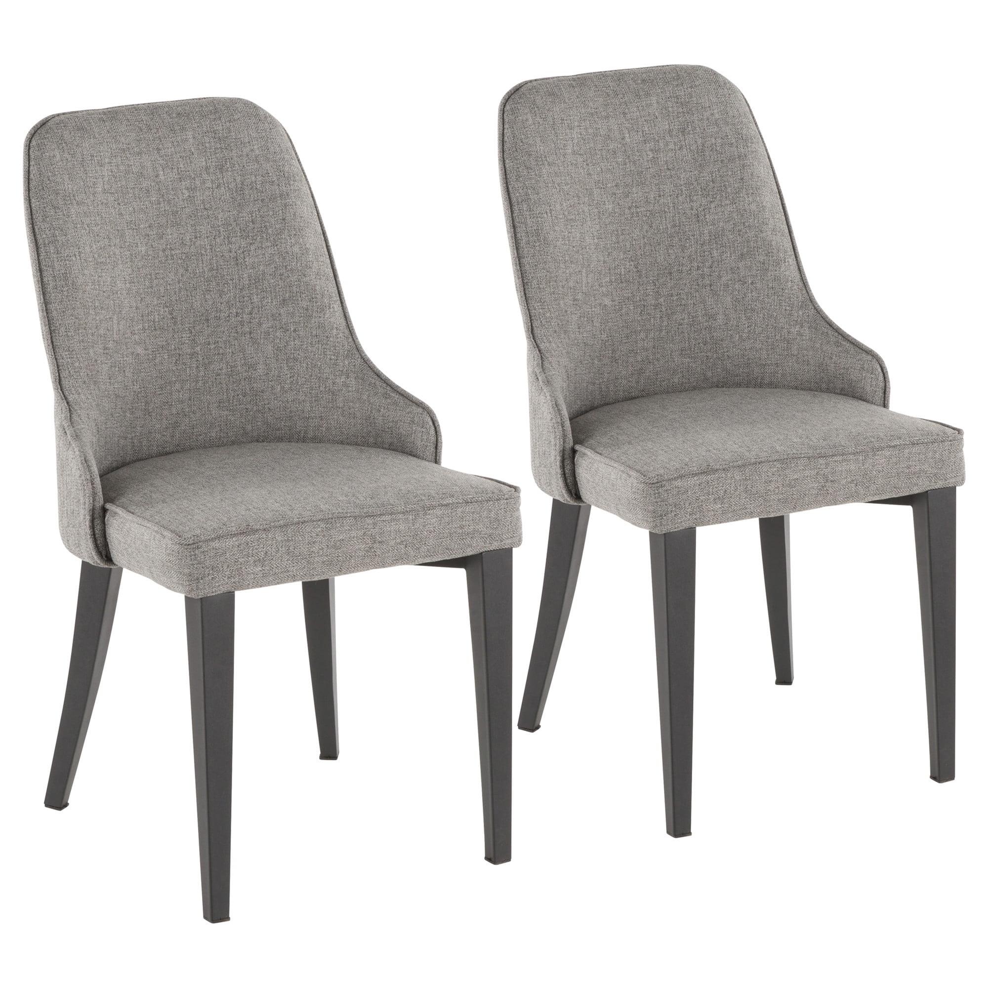 Elegant Gray Upholstered Parsons Chair with Black Metal Legs - Set of 2