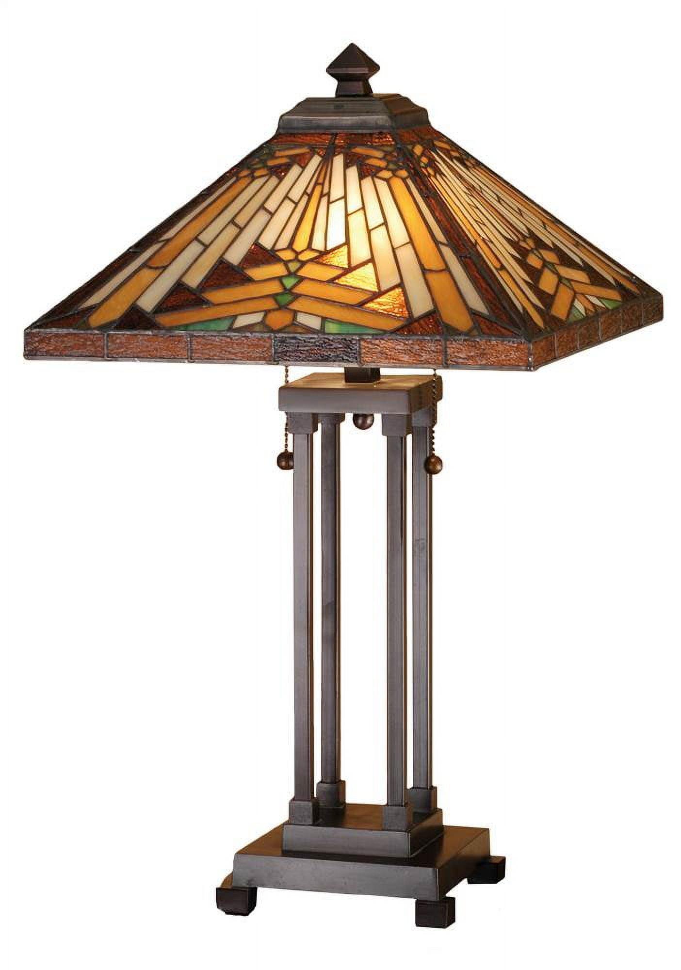 Mahogany Bronze 24.5" Mission Style Stained Glass Table Lamp