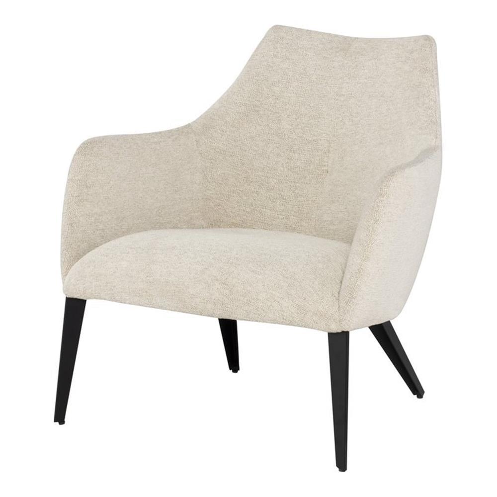 Beige Polyester Fabric and Black Metal Armchair