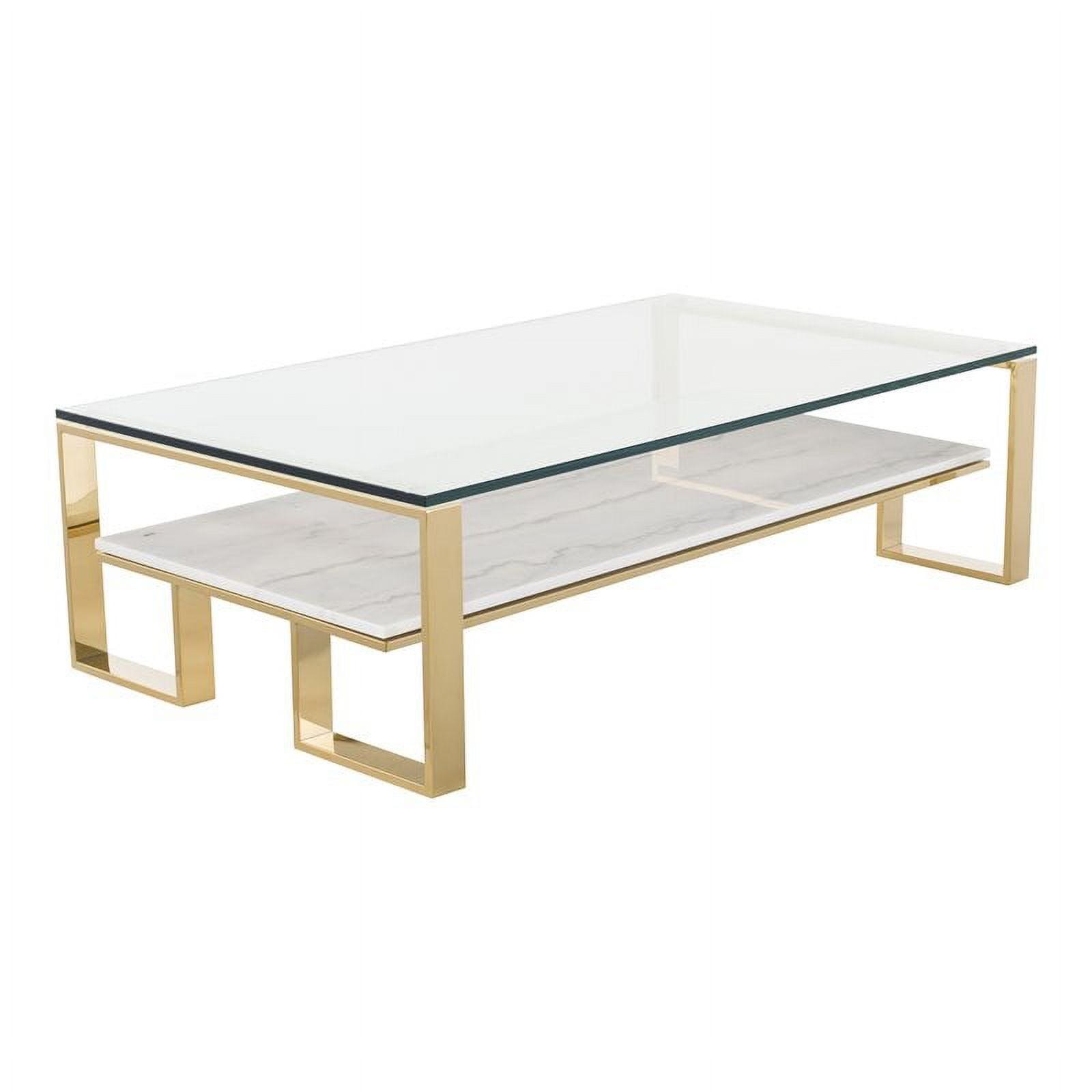 Rectangular Gold and White Glass Marble Coffee Table