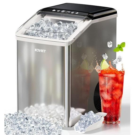 Nugget Ice Maker Countertop, 40lbs/24H Tooth-Friendly Soft Chewable Pebble Ice Machine, Self-Cleaning with Drainpipe, Crushed Pellet Ice Makers for Home Kitchen Party, Stainless Steel