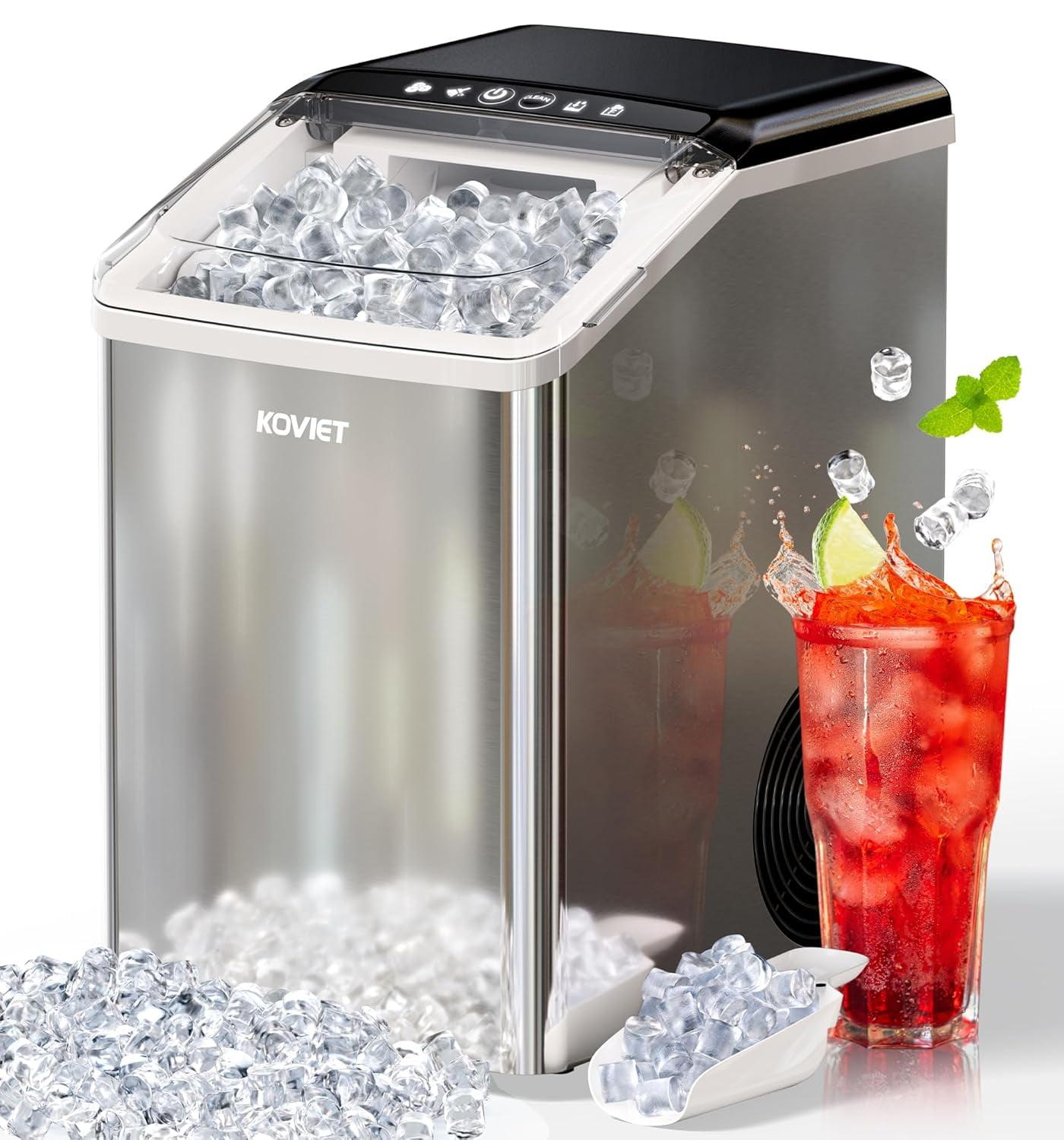 Stainless Steel Countertop Nugget Ice Maker with Self-Cleaning