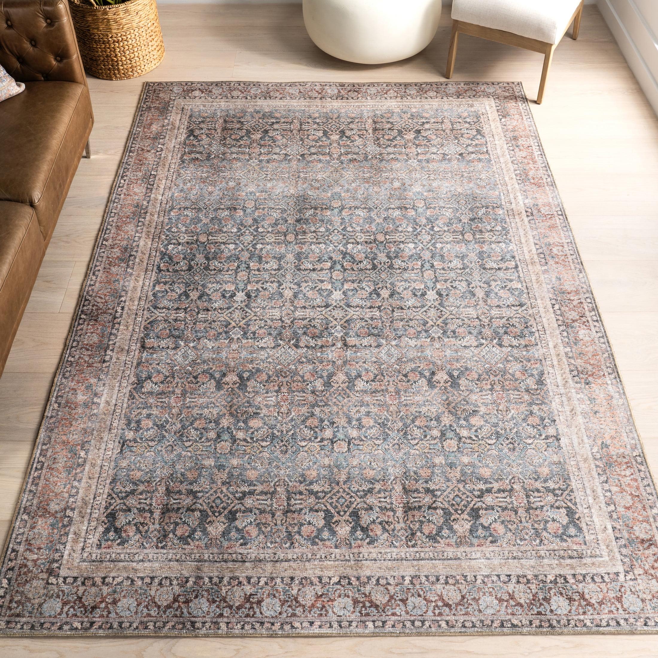 Nuloom Hillstone Collection Elfrieda Traditional Vintage Medallion Area Rug, 4' x 6', Light Beige