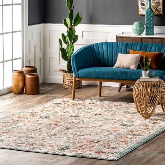 Nuloom Lenore Floral & Paisley 7 Square Indoor Area Rug for Living Room Bedroom Dining Room Kitchen, Beige/Multicolor