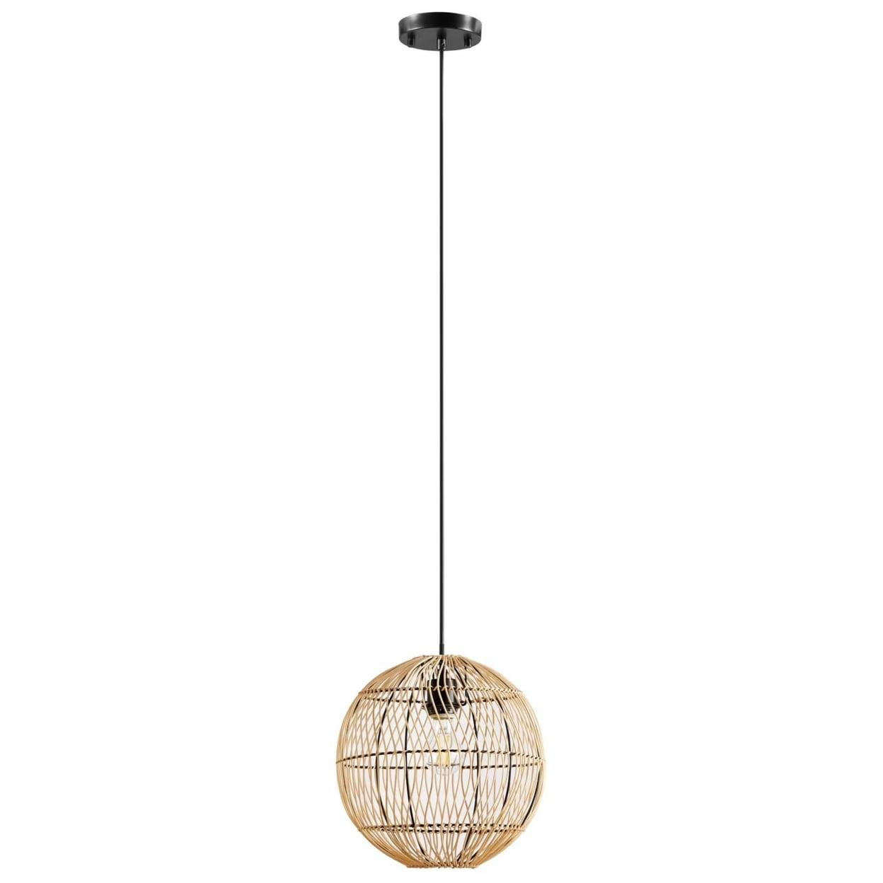 Farmhouse Chic 84'' Black Iron & Rattan LED Pendant Light