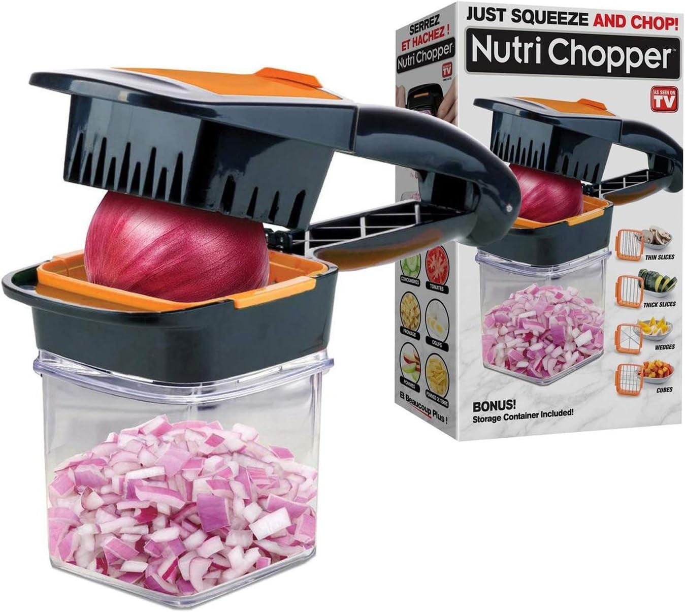 NutriChopper Black Handheld Vegetable and Fruit Chopper with 4 Stainless Steel Blades & Catch Container