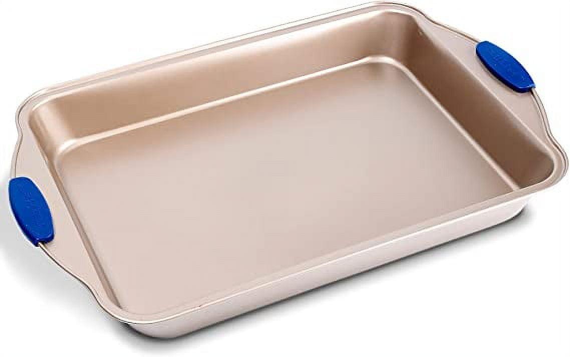 NutriChef 11” Non Stick Loaf Baking Pan, Deluxe Blue Carbon Steel Pan with Red Silicone Handles