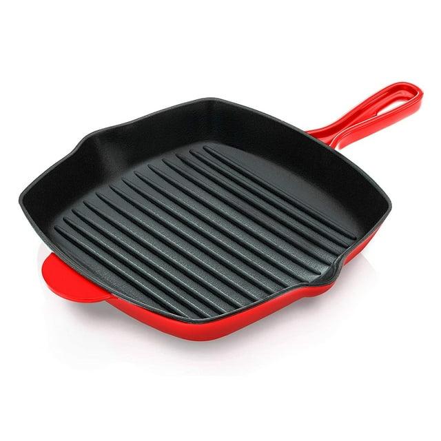 NutriChef 11.46'' Non-Stick Enameled Cast Iron Grill Pan / Griddle Set