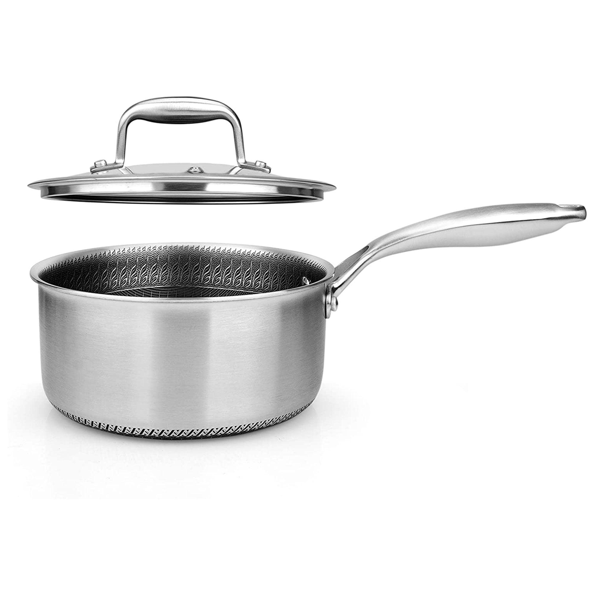 NutriChef 2 QT Stainless Steel Non-Stick Sauce Pot with Glass Lid