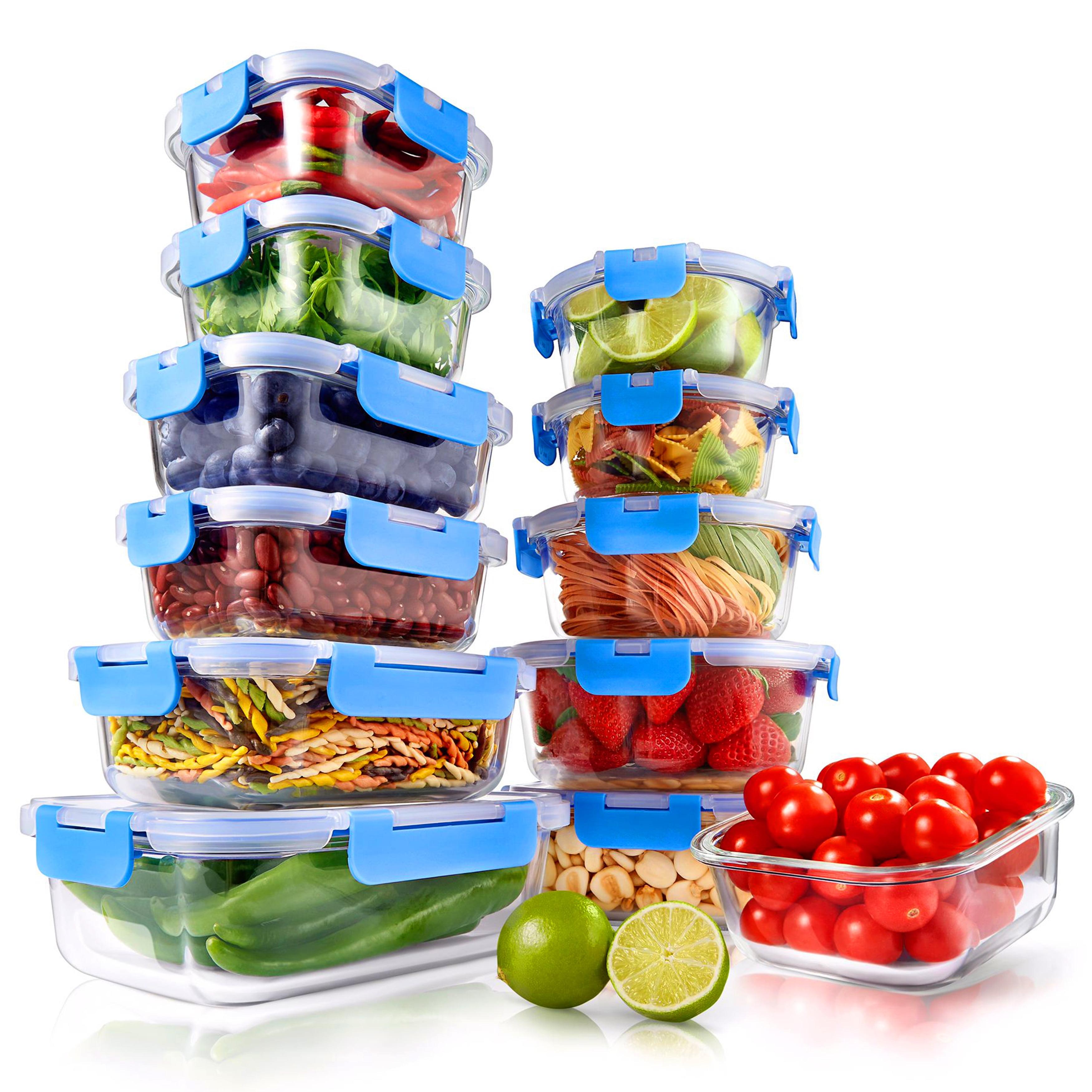 24-Piece Blue Glass Food Storage Container Set with Locking Lids