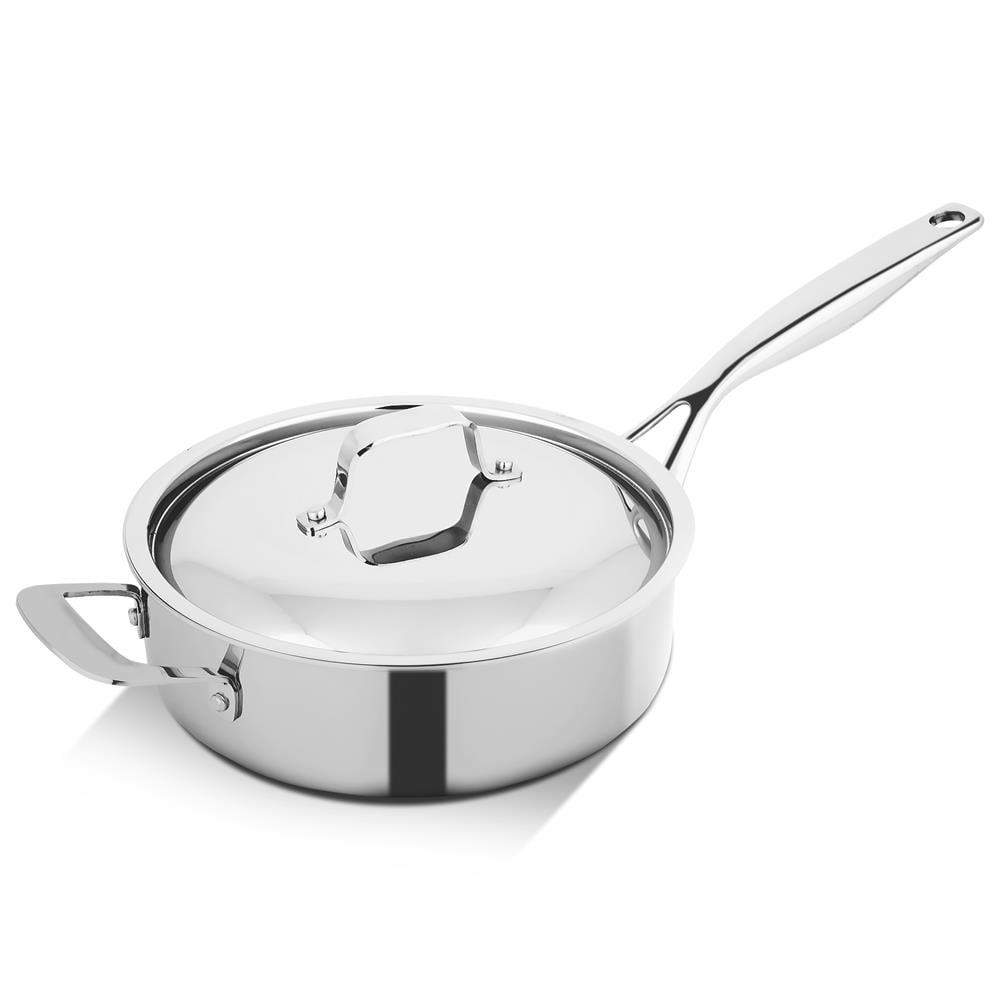 NutriChef 3.4-quart Sauté W/ Lid Stainless Steel Stain-Resistant Kitchen Cookware W/ Satin Interior