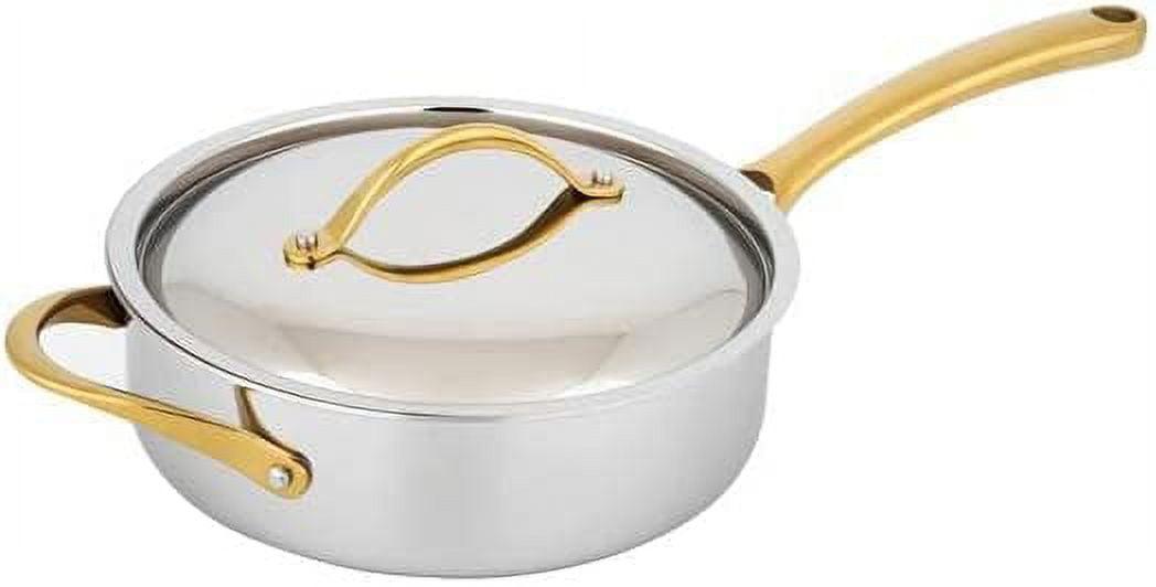 NutriChef 3.4-Quart Stainless Steel Sauté Pan with Golden Handles