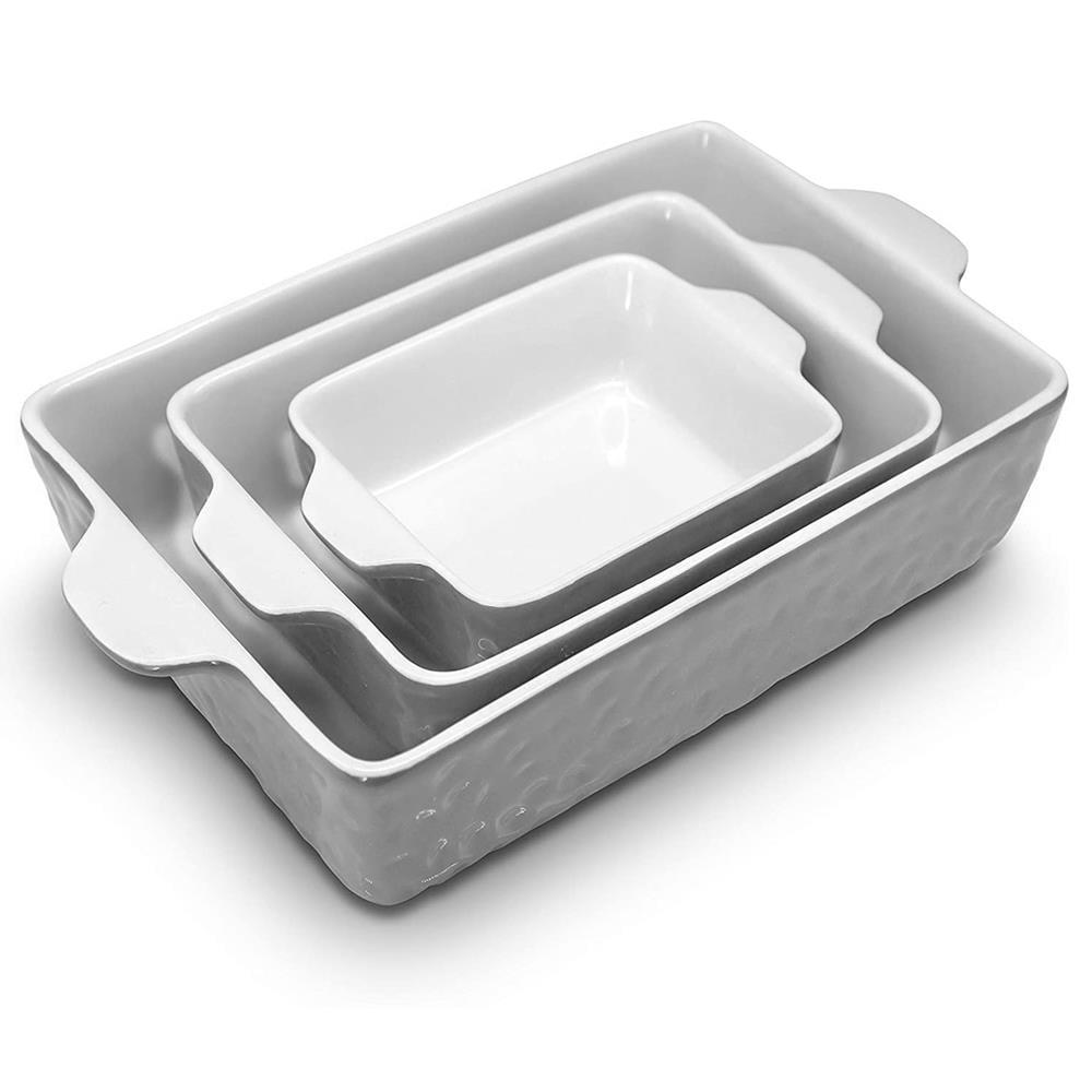 NutriChef 3 Piece Nonstick Ceramic Bakeware Set - PFOA PFOS PTFE Free Baking Tray Set w/ Odor-Free Ceramic Pans, Gray