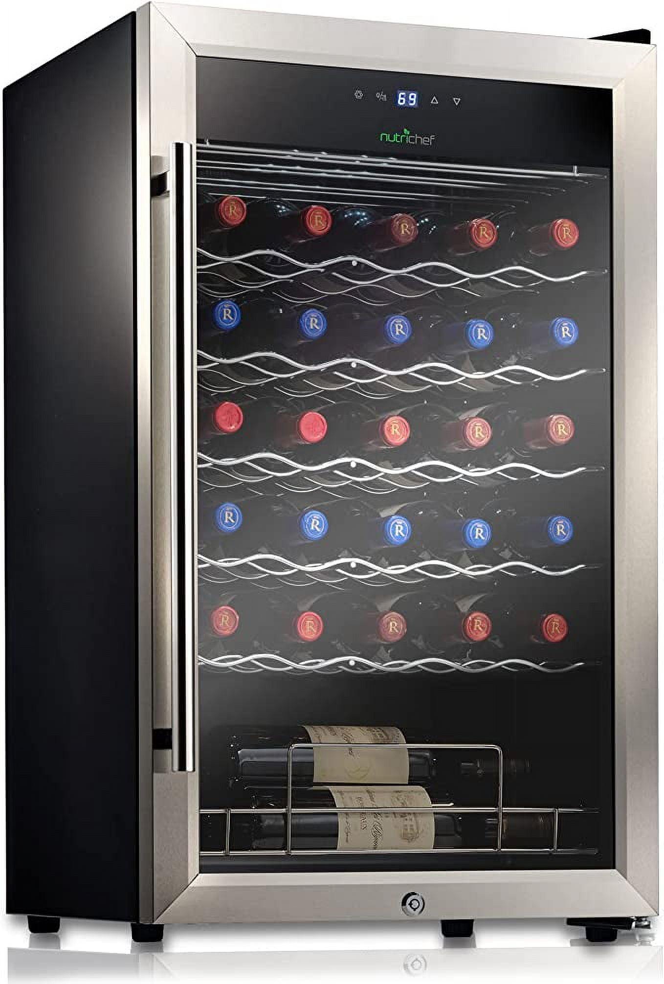 NutriChef 34 Bottle Compressor Wine Cooler Refrigerator Cooling System | Large Freestanding Wine Cellar Fridge For Red And White Champagne