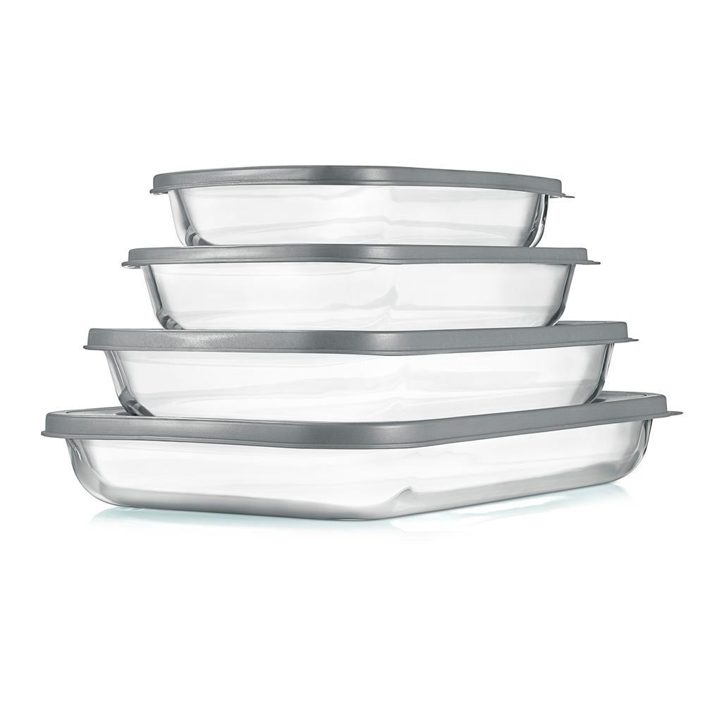 NutriChef 4-Piece Rectangular Glass Bakeware Set with Lids